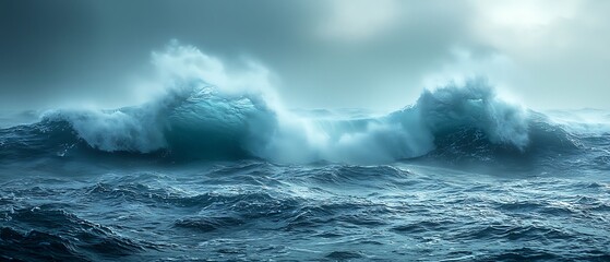 Obraz premium Dramatic Ocean Waves Crashing Under a Moody Sky, showcasing the power of the sea and natural beauty.