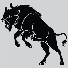 a bison stomping angrily silhouette vector design art and illustration