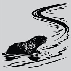 a beaver swimming through water silhouette vector design art and illustration © MD. MIZANUR