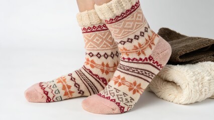 Warm Winter Socks on White Background