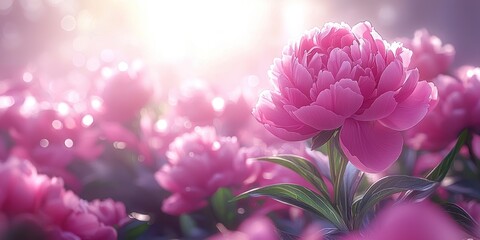 Pink Peony Blossoms in Sunlight