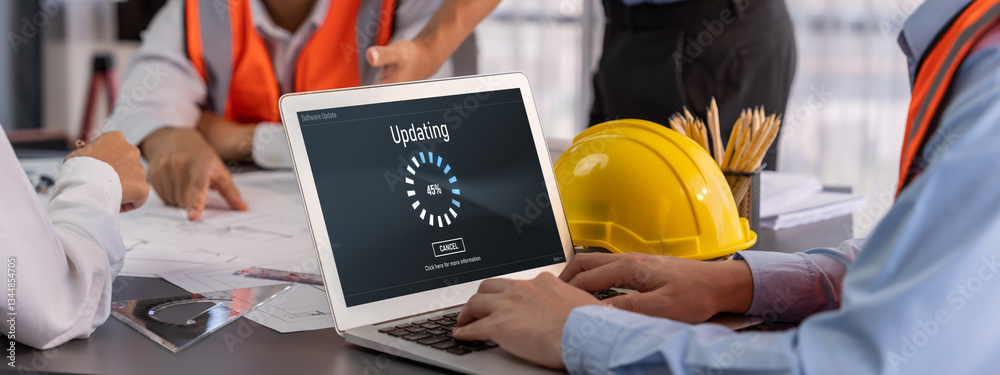 Poster software update on computer for brisk version of device software upgrade