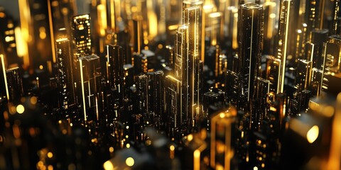 Obraz premium A stylized illuminated city with golden highlights at night