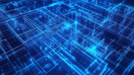 Obraz premium Abstract digital city blueprint, futuristic technology, overhead view