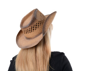 girl with hat looking away