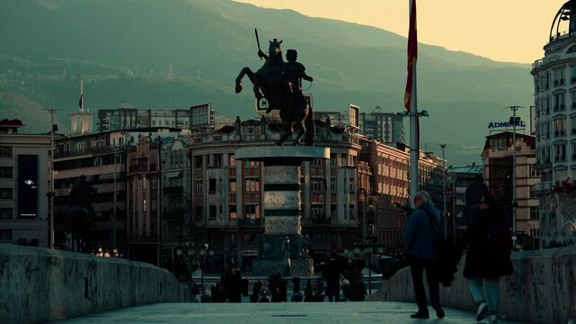 Skopje, North Macedonia City Centre, European Urban Setting with Vodno Mountain