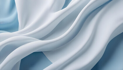 Fototapeta premium Silken Waves Abstract Flowing Fabric in White and Blue with Soft Satin Texture