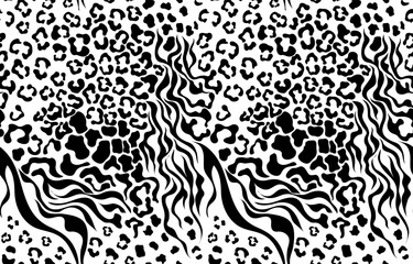 Leopard, zebra, tiger and giraffe pattern. Animals collage pattern. Seamless patchwork pattern design