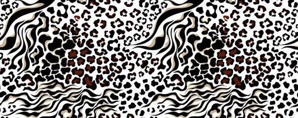 Leopard, zebra, tiger and giraffe pattern. Animals collage pattern. Seamless patchwork pattern design