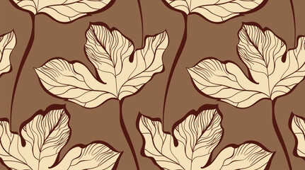 Seamless leaves pattern. Abstract pattern design. Floral repeat background. Black and white pattern