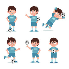 Cute Boy Cartoon Character Playing Football