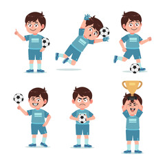 Cute Boy Cartoon Character Playing Football