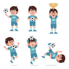 Cute Boy Cartoon Character Playing Football