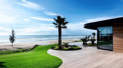 Modern beachfront home exterior