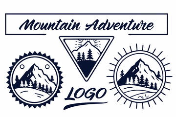 Obraz premium Mountain Adventure Logo Designs Three Unique Vector Illustrations for Outdoor Brands