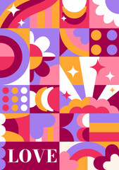 Valentines day greeting card.  Abstract geometric background.