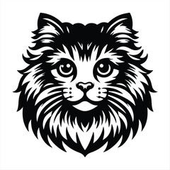 Hand-Drawn Fierce Fluffy Cat Head Vector Illustration