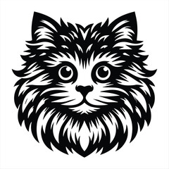 Hand-Drawn Fierce Fluffy Cat Head Vector Illustration
