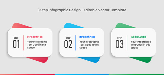 3 Steps Infographics Design Template - Graph, Pie chart, workflow layout, vertical rectangular box diagram, brochure, report, presentation, web design. Editable Vector illustration