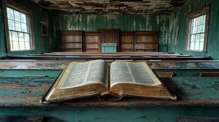 Obraz premium Antique Book in Abandoned Building