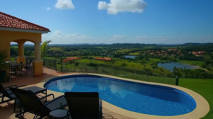 Fototapeta premium Luxurious villa with pool overlooking countryside