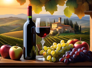 Naklejka premium wine bottle and grapes