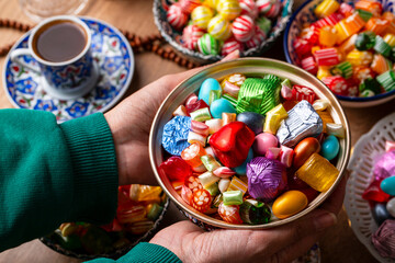 Traditional Turkish Ramadan Sweet Sugar Candy, Chocolate candie and Almond candies