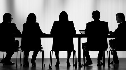 Panel of interviewers evaluating a potential candidate, asking behavioral questions, and reviewing their resume.