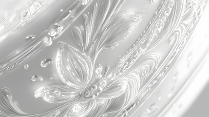 Elegant white floral design, 3D render, close-up, background blur, website design
