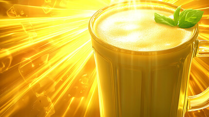 Golden Turmeric Latte Drink, Studio Shot, Sunlight Background, Health Beverage