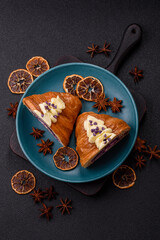 Sweet crispy fresh croissant with berry filling