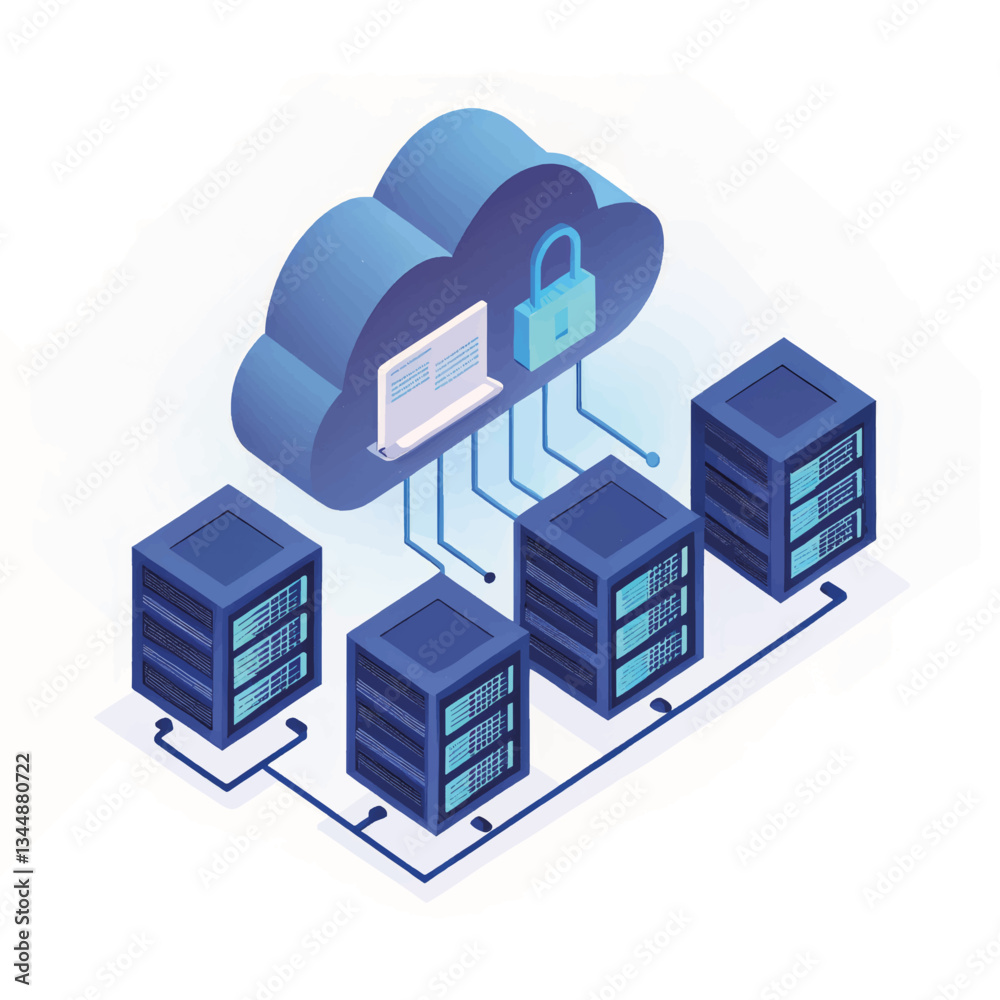 Poster cloud computing concept with secure data storage systems