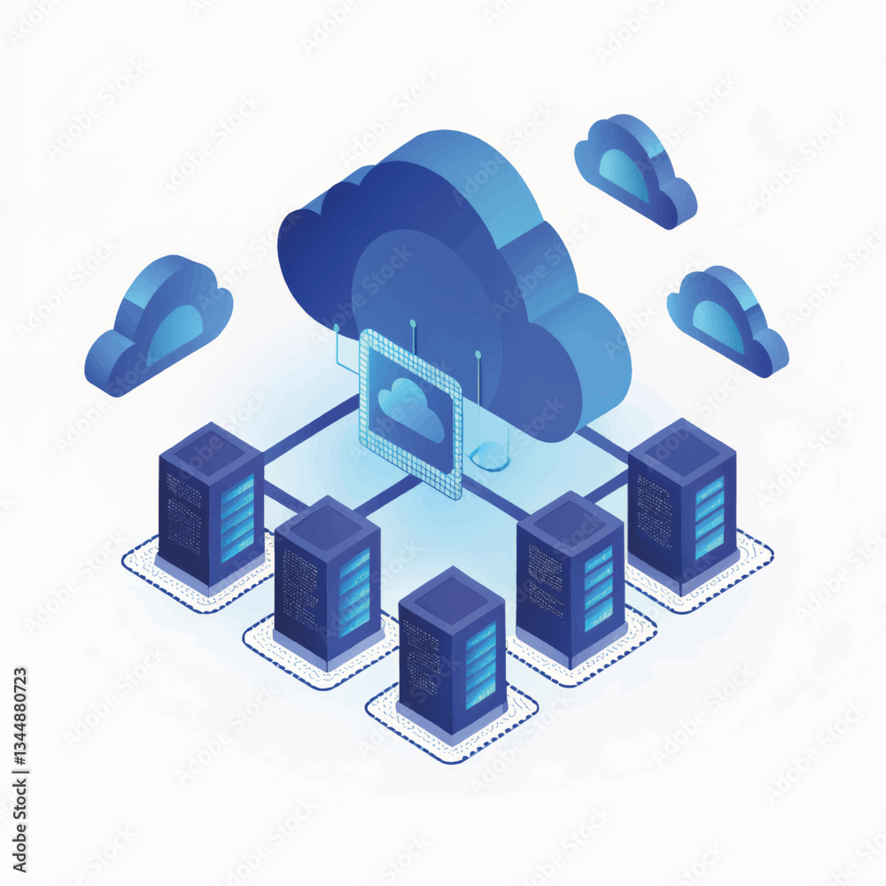 Poster cloud computing network with servers and data storage icons