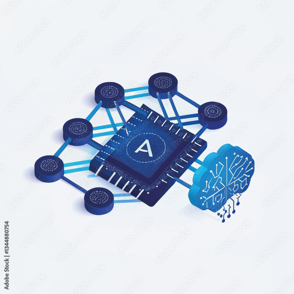 Poster abstract ai network design with circuitry and brain concept