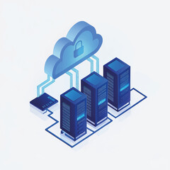 Fototapeta premium Cloud computing network with secure servers and data transfer 