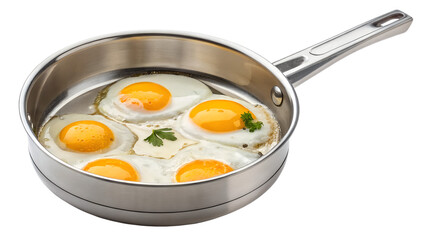 fried egg in a stainless steel frying pan