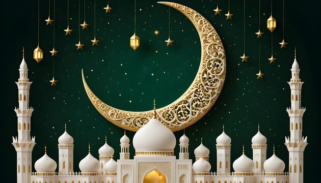 green themed illustration of a mosque with moon