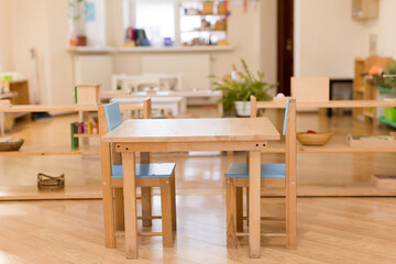 Wooden table and chairs Montessori class