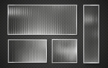 Ribbed glass vector glossy plate. Glass wavy clear plastic texture clear rectangular banners. Acrylic reeded fluted panel isolated © Ann_Sereda