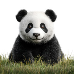 Fototapeta premium Panda playing in green grass wildlife sanctuary animal portrait nature