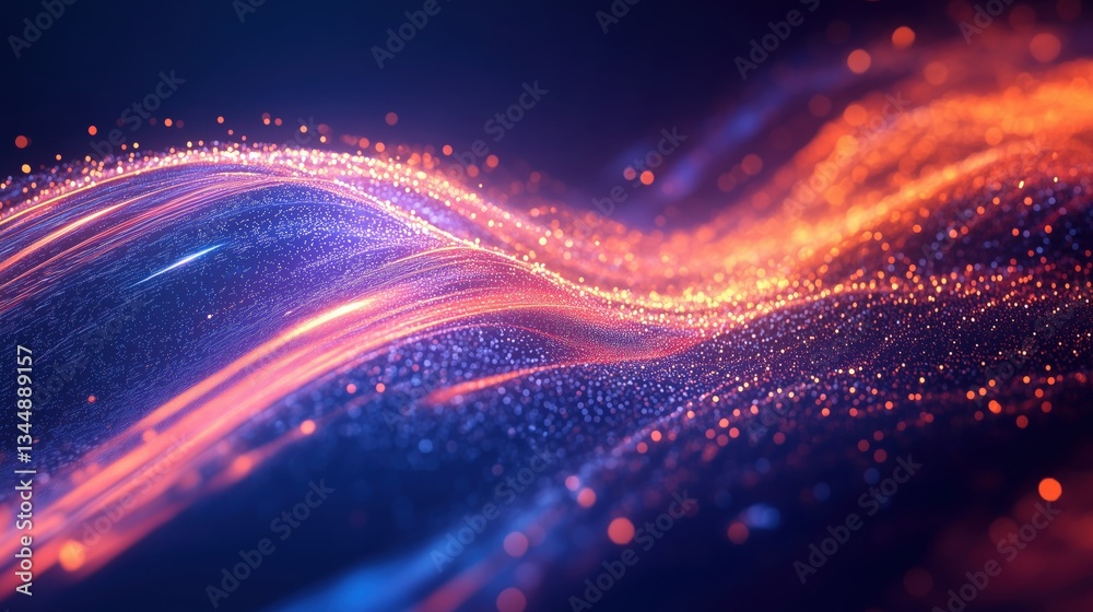 Poster abstract wave of glowing particles in vibrant colors creating a dynamic visual effect