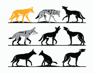 Jackal Silhouette Set Illustration EPS Vector Template