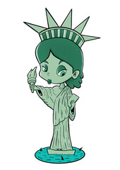 Ilustracja Zagrożona Demokracja Nie grzeczna Statua Wolności kreskówka, śmieszny symbol USA ilustracja bez tła PNG © ukasz