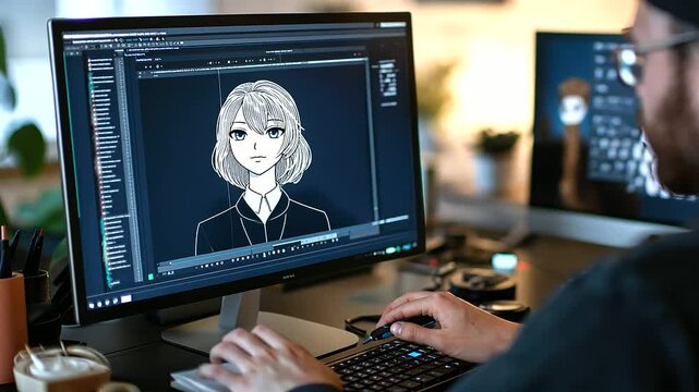 A close-up of a designer&rsquo;s workspace, with a partially sketched logo and design software visible on a computer screen.