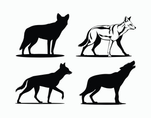 Wild Jackal Silhouette Set Isolated Template Illustrations Design