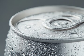 A close up shot of a condensation covered aluminum can