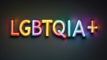 "LGBTQIA+" Sign with Metallic Letters Colored Like a Rainbow, Vibrant and Bold Display of Inclusivity