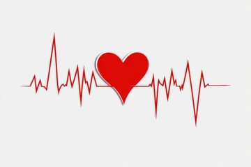 Minimalist graphic of a bold red heartbeat line forming a perfect heart shape against a clean white backdrop symbolizing life, love, and health in a modern and professional aesthetic