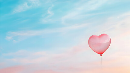 Pink Heart Balloon Floating In Pastel Sky At Sunset
