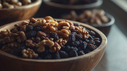 Fototapeta premium Nature’s Treasure: A Delightful Blend of Raisins and Nuts